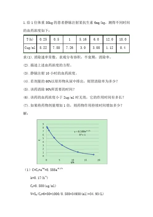 药动学练习题及答案