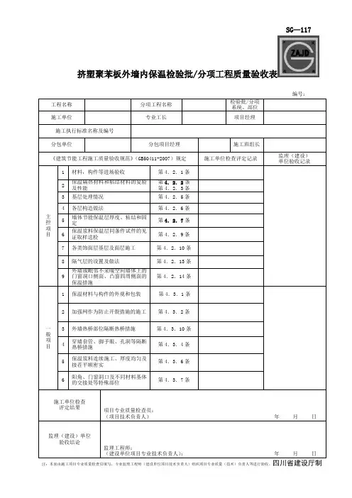 挤塑苯板外墙内保温检验批