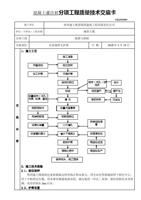 混凝土灌注桩分项工程质量技术交底卡