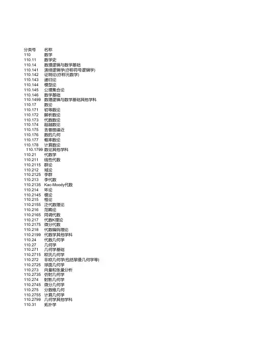 学科分类一二级学科