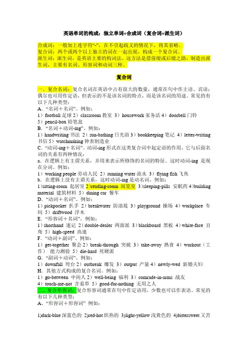 英语单词的构成：独立单词+合成词(复合词+派生词)