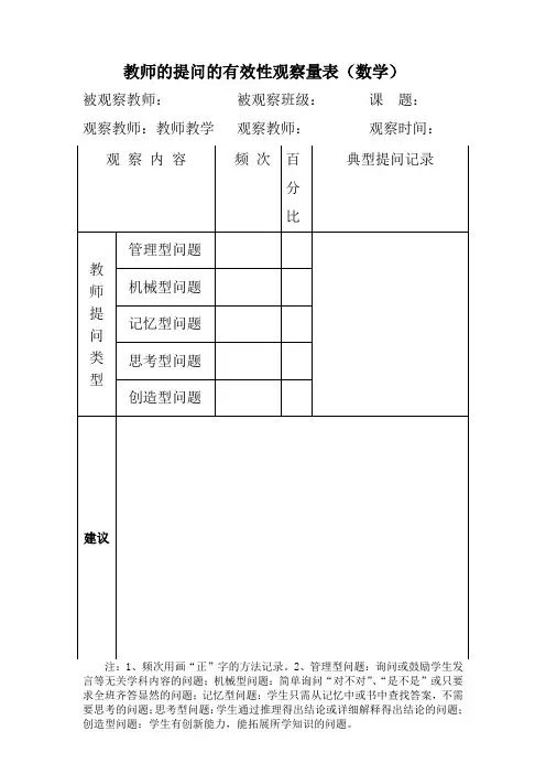 教师的提问与理答观察量表