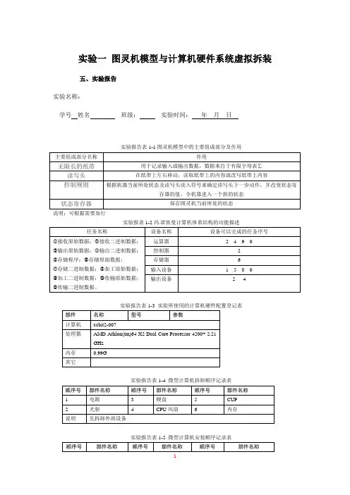 北理大学计算机实验基础 实验一_图灵机模型与计算机硬件系统虚拟拆装-实验报告