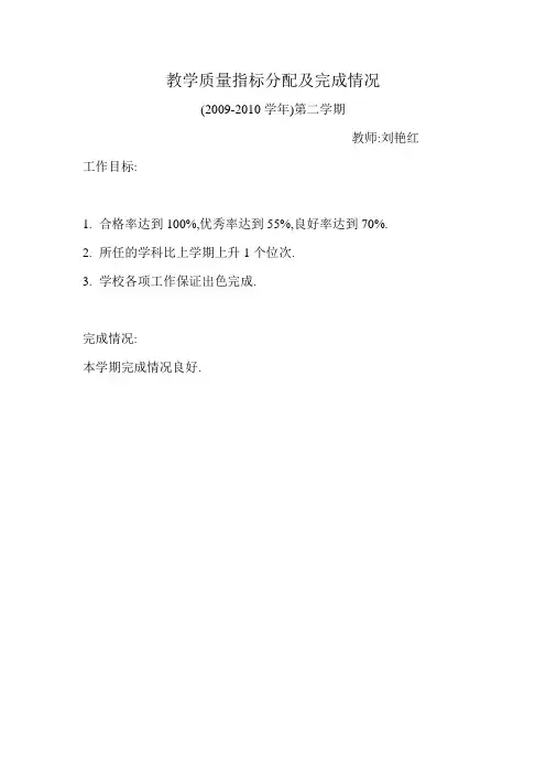 教学质量指标分配及完成情况