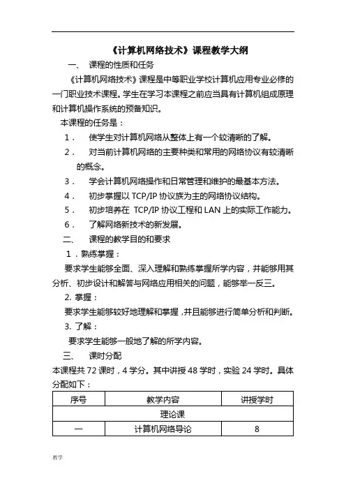 《计算机网络技术》课堂教学大纲.doc