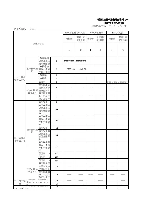 增值税纳税申报表附表一