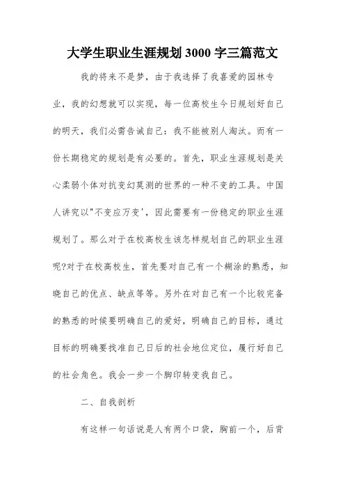 大学生职业生涯规划3000字三篇范文