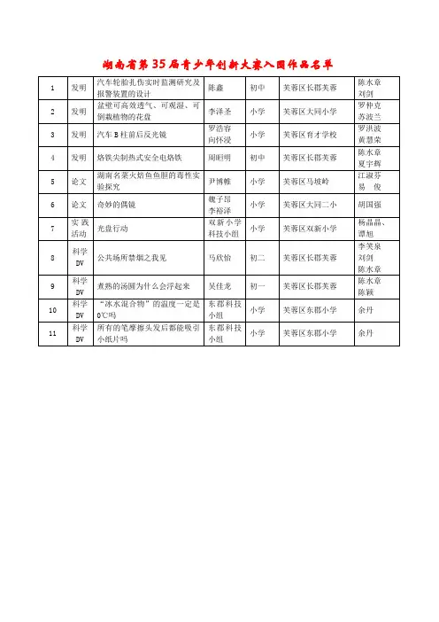 湖南省第35届青少年创新大赛入围作品