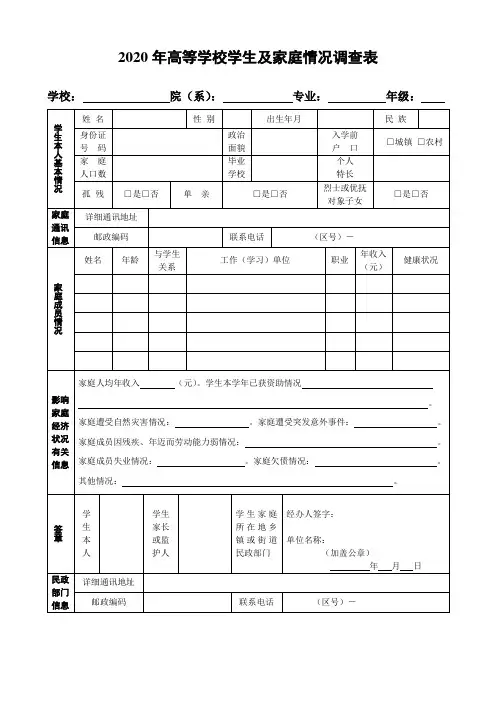 甘肃钢铁职业技术学院大学生贫困助学金申请表(模板)