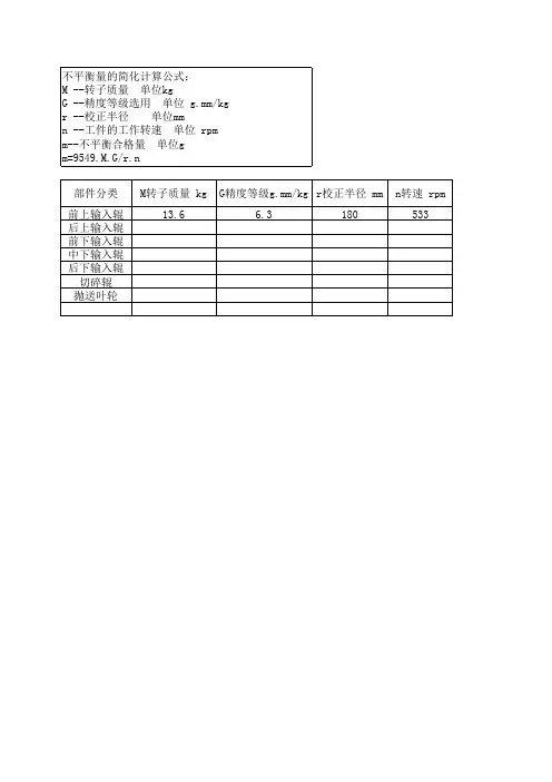 动平衡及静计算公式