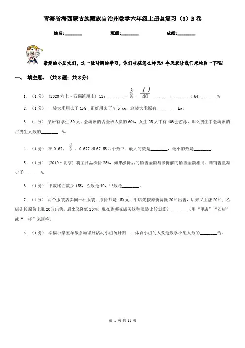 青海省海西蒙古族藏族自治州数学六年级上册总复习(3)B卷