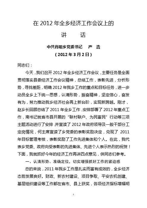 党委书记在全乡经济工作会上的讲话