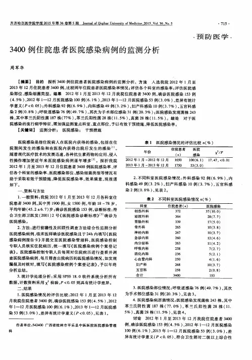 3400例住院患者医院感染病例的监测分析