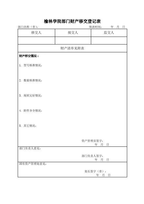 XX学院部门财产移交登记表【模板】