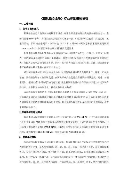 行业标准《钼钛锆(TZM)合金粉》编制说明(送审稿)