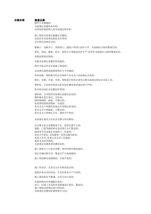 安全检查问题汇总模板