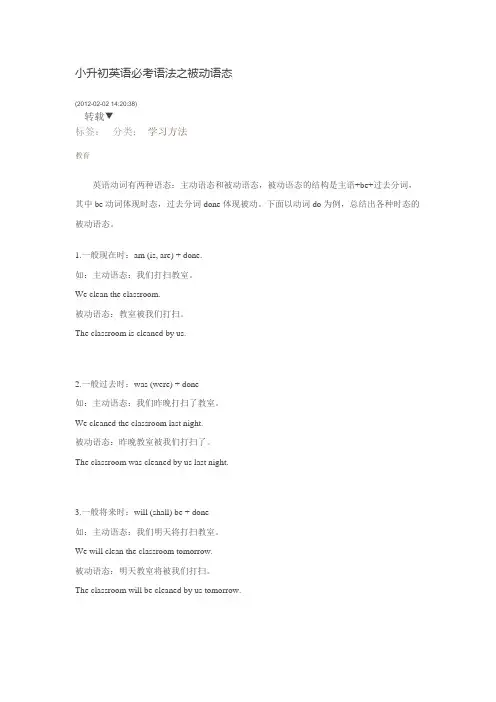 小升初英语必考语法之被动语态