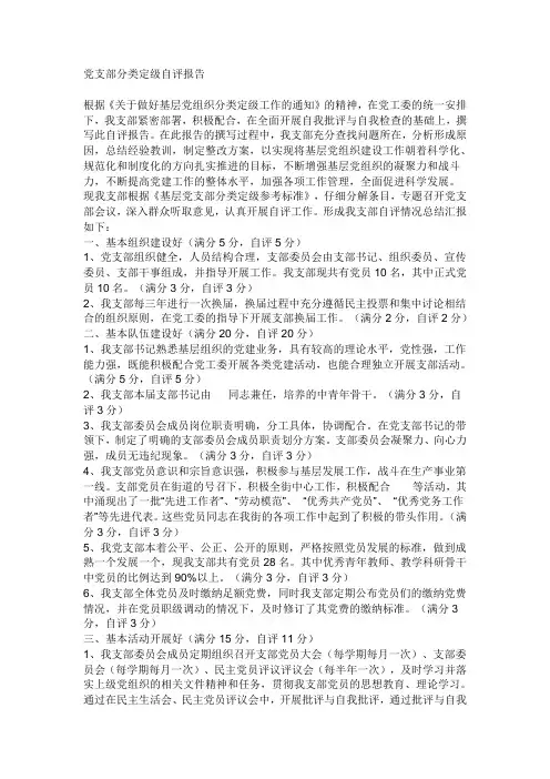 党支部分类定级自评报告