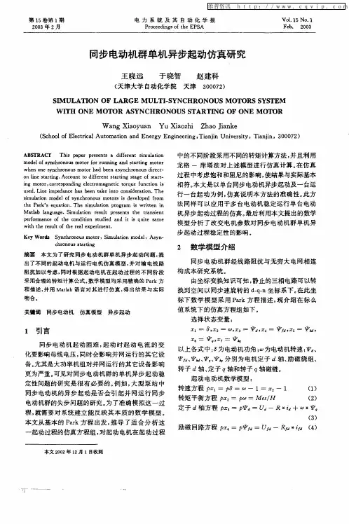 同步电动机群单机异步起动仿真研究