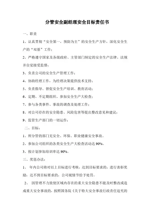 副总经理安全生产目标责任书