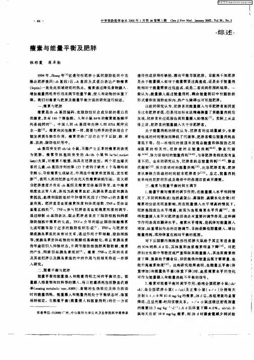 瘦素与能量平衡及肥胖