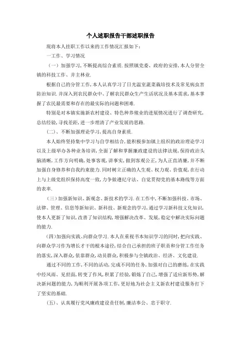 个人述职报告 干部述职报告 精品