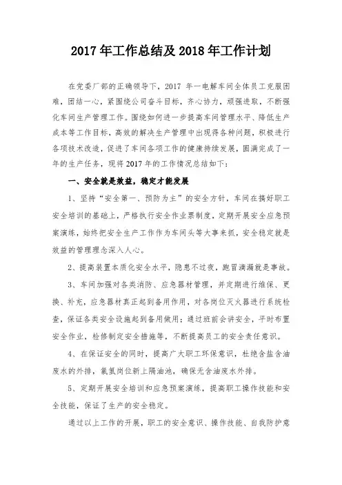 2017年工作总结及2018年工作计划
