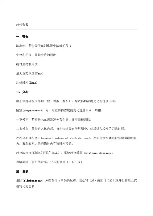 药代动力学参数