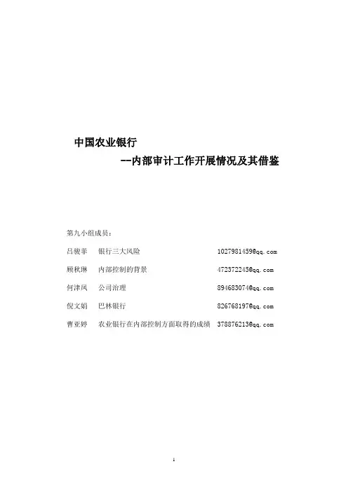 中国农业银行内部审计工作开展情况及其借鉴2