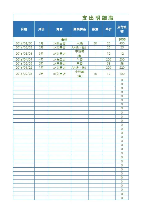 收支核算支出明细表