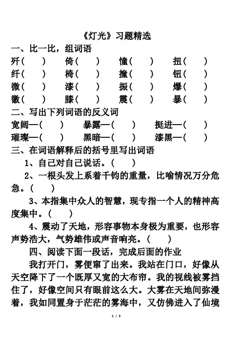 《灯光》习题精选