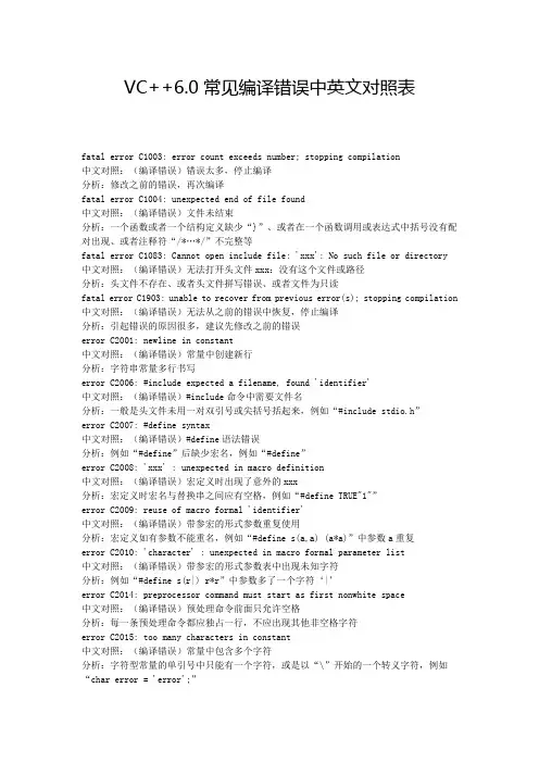 VC错误代码