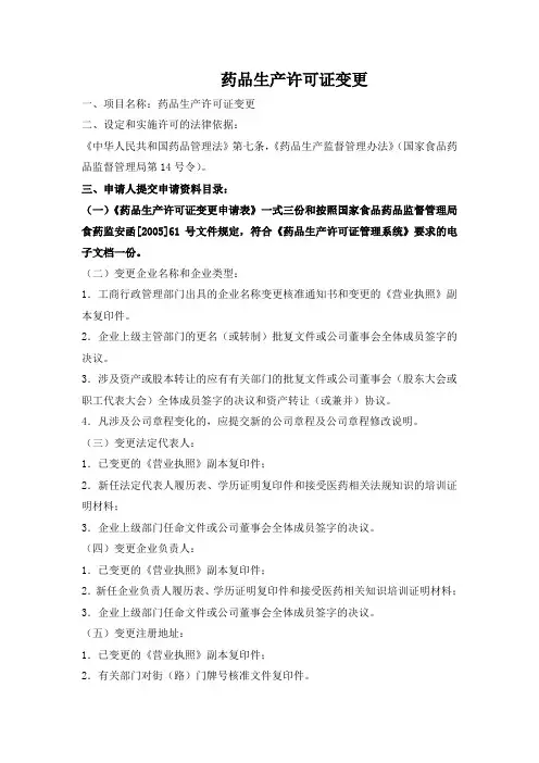 药品生产许可证变更