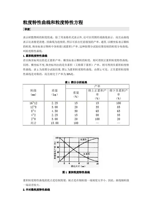 粒度特性曲线和粒度特性方程