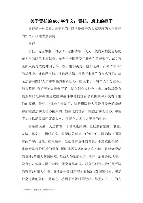 关于责任的800字作文：责任,肩上的担子