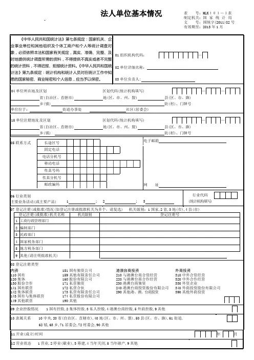 法人基本单位MLK101-1表 A4