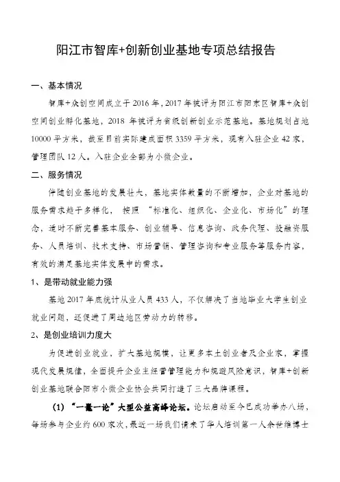 【创业创新孵化基地专项总结报告】