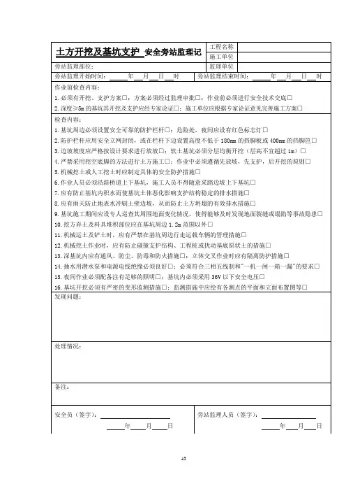 安全旁站监理记录表格