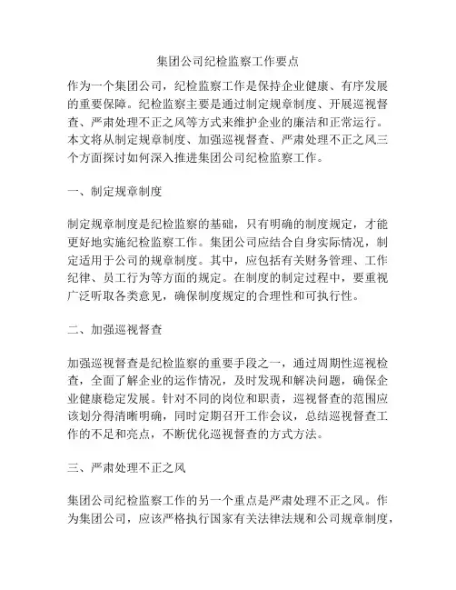 集团公司纪检监察工作要点