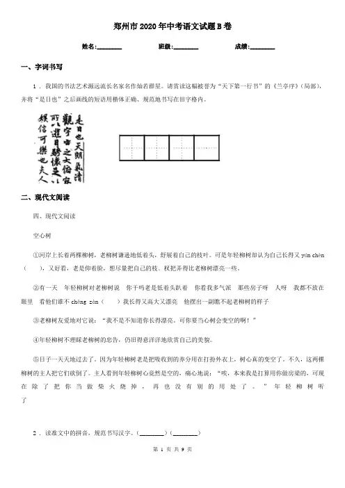 郑州市2020年中考语文试题B卷