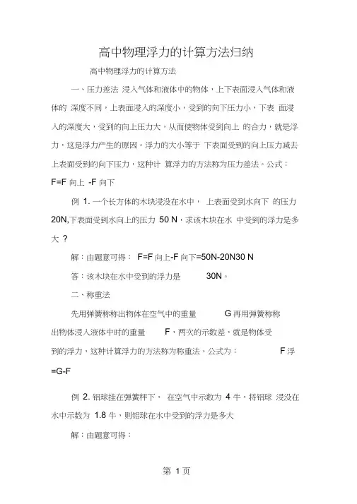 高中物理浮力的计算方法归纳