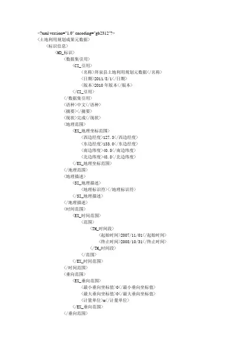 土地利用总体规划数据库元数据范例