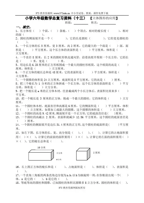 小学六年级数学小升初总复习资料2