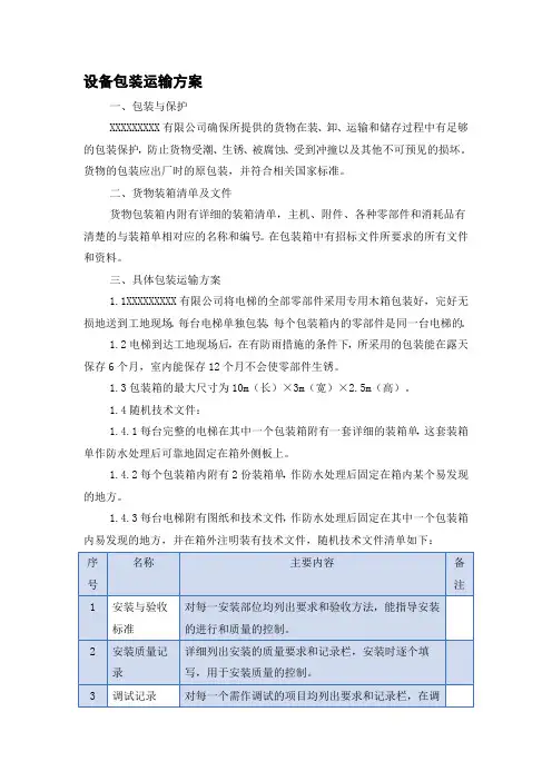 设备包装运输方案