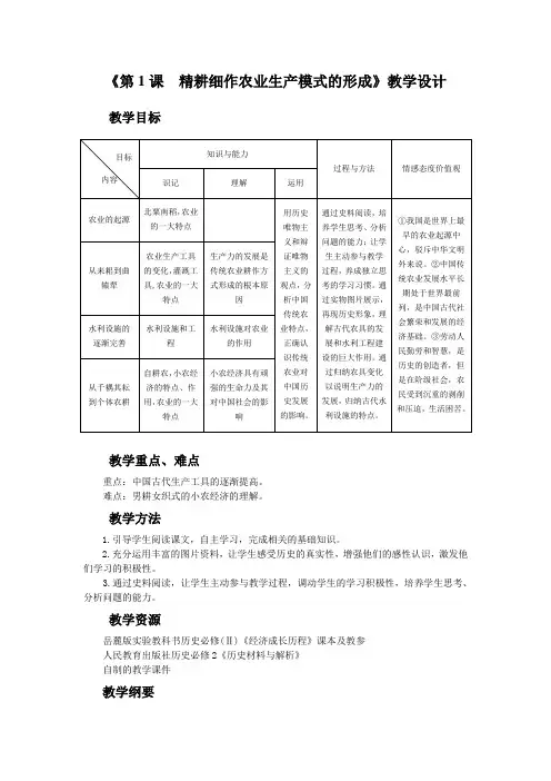 《第1课  精耕细作农业生产模式的形成》教学设计