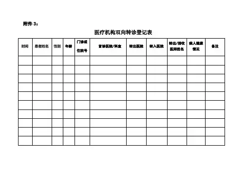 医疗机构双向转诊登记表