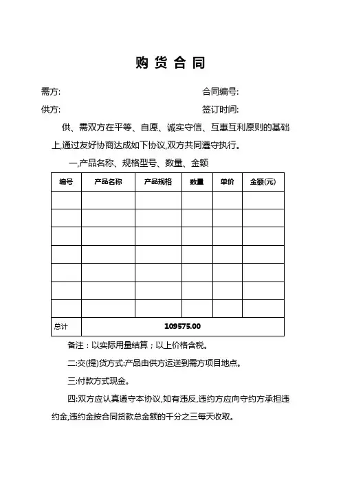 购货合同范本123