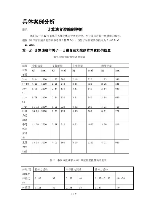 20121210-食品营养学实验六-计算法食谱编制举例(供参考模版)-(1)