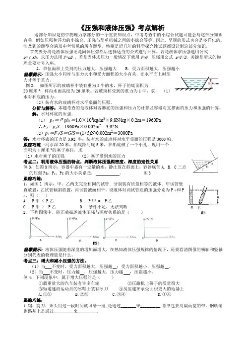 中考物理考点解析 压强和液体压强