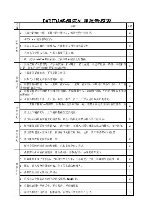dadida终端陈列规范评分表